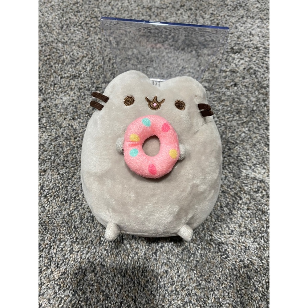 Pusheen the Cat Holding Pink Donut Plush 6 Inch Grey Tabby Fiesta 2024